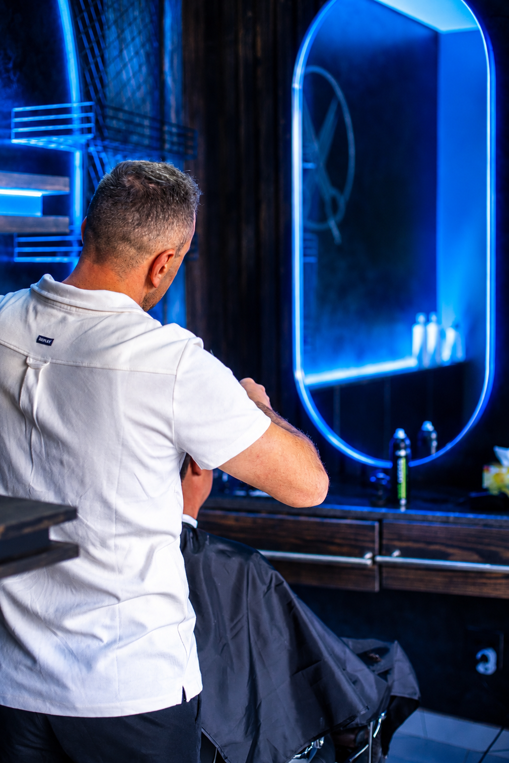 Barber at work in the studio